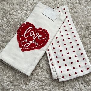 Nicole Miller Home kitchen towels a "Love You" embroidered heart design Set of 2